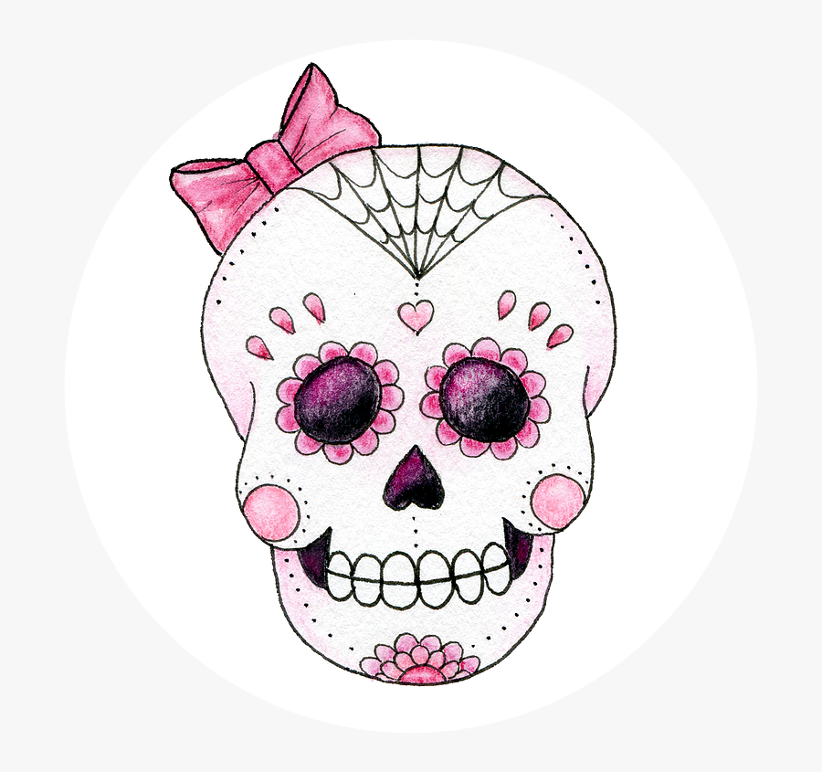Transparent Skull And Crossbone Clipart - Pink Sugar Skull Bow, Transparent Clipart