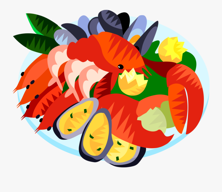 Seafood Platter With Lobster - Sea Food Vector Png, Transparent Clipart