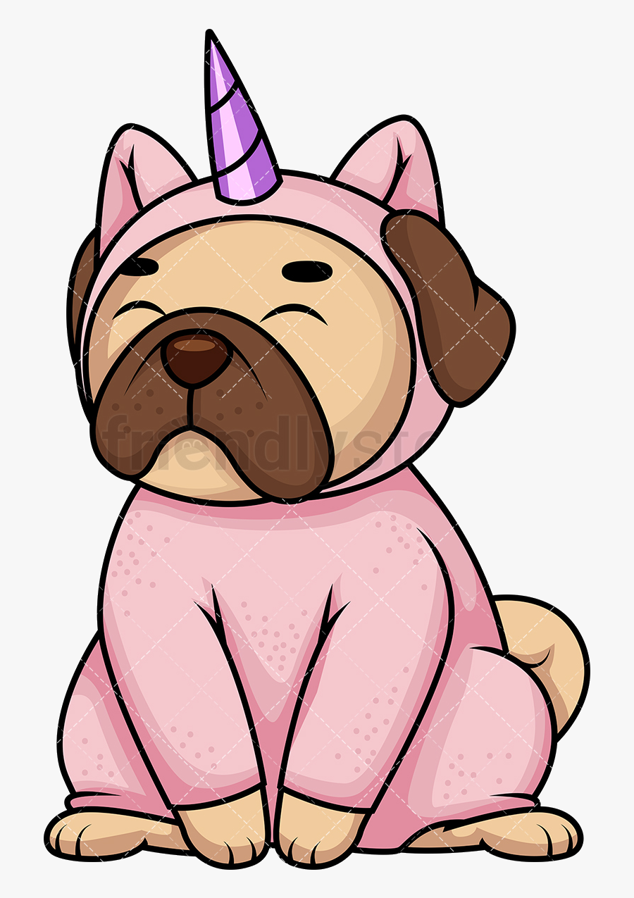 Dog Pug In Unicorn Costume Cartoon Vector Transparent - Dog In Costume Clip Art, Transparent Clipart