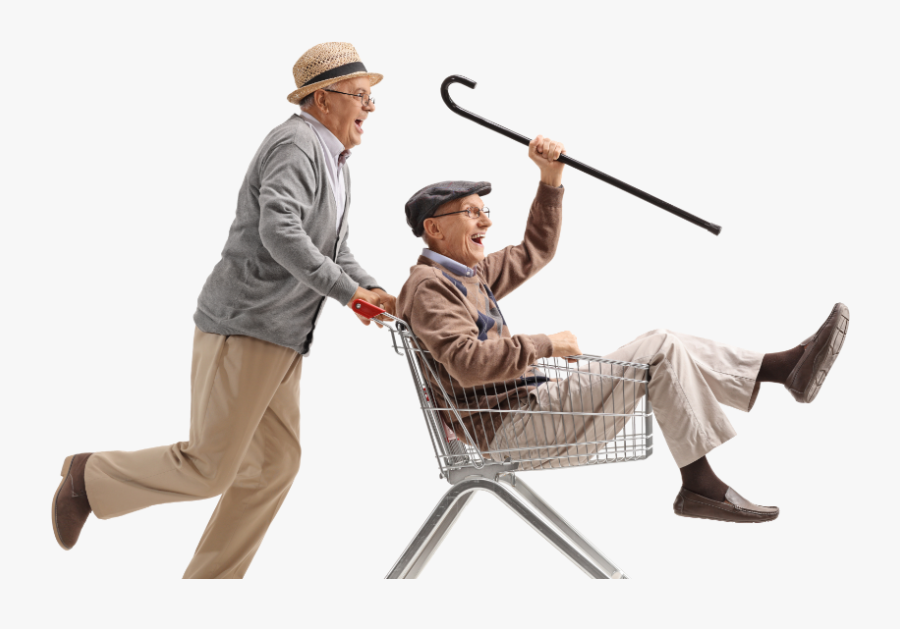 Old Man Pushing Cart - Happy Seniors, Transparent Clipart