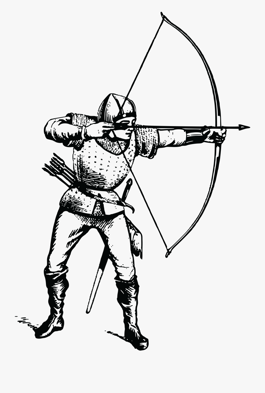 Hunting Clipart Bow Arrow - Archer Line Art, Transparent Clipart