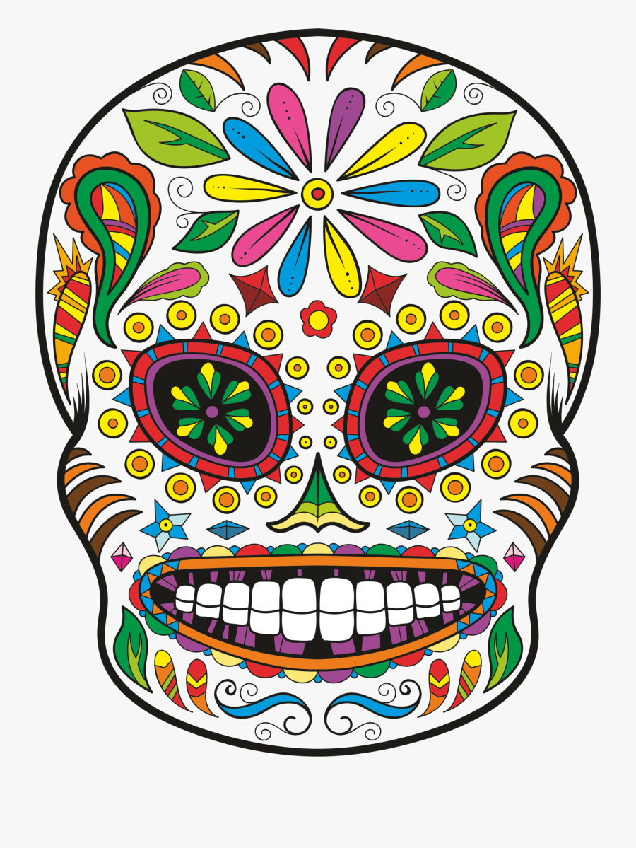 Calavera Day Of The Dead Skull Sticker Decal - Sugar Skull Transparent Vector, Transparent Clipart