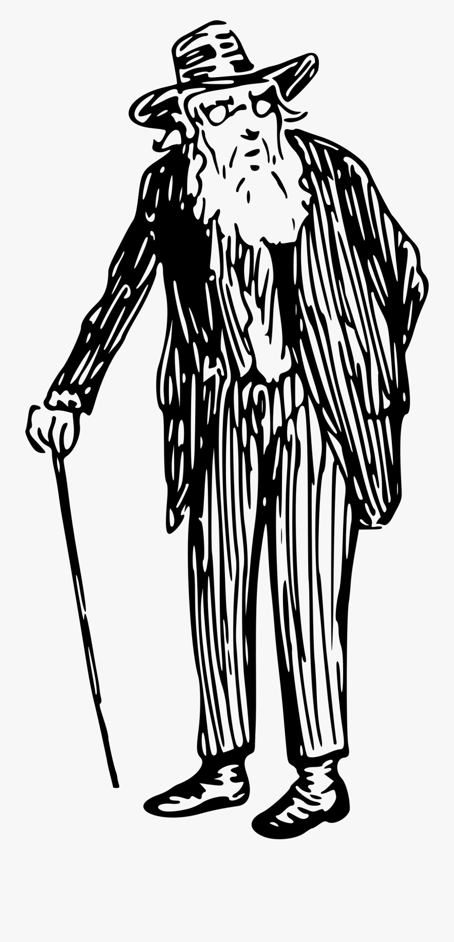 Download Old Man Clipart Black And White - Old Man With Cane Drawing, Transparent Clipart