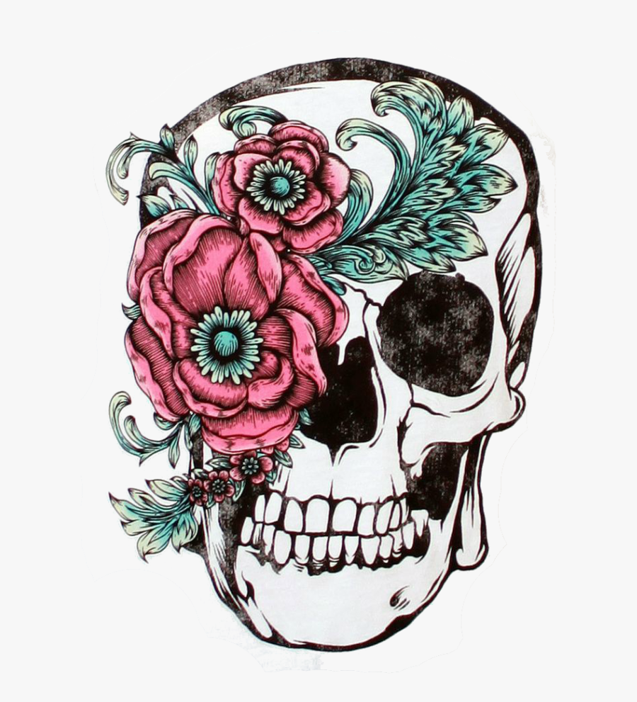 Transparent Skull Tattoo Clipart - Flower Sugar Skull Drawing, Transparent Clipart