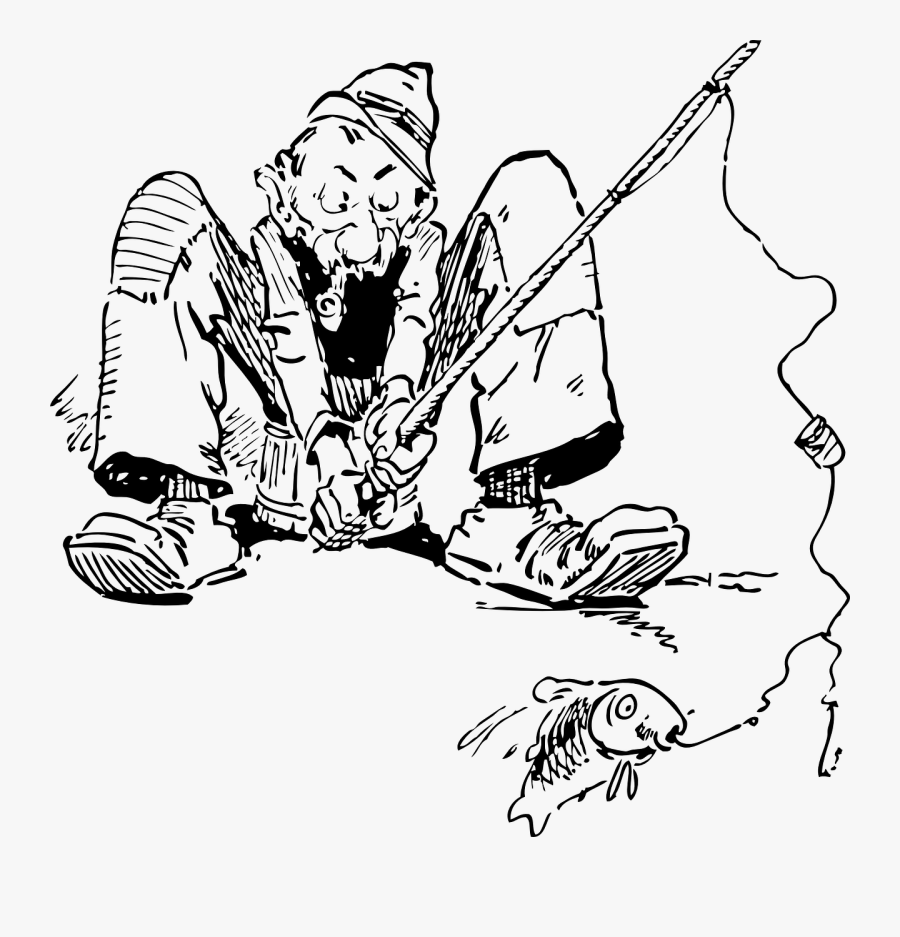 Black And White Fishing, Transparent Clipart