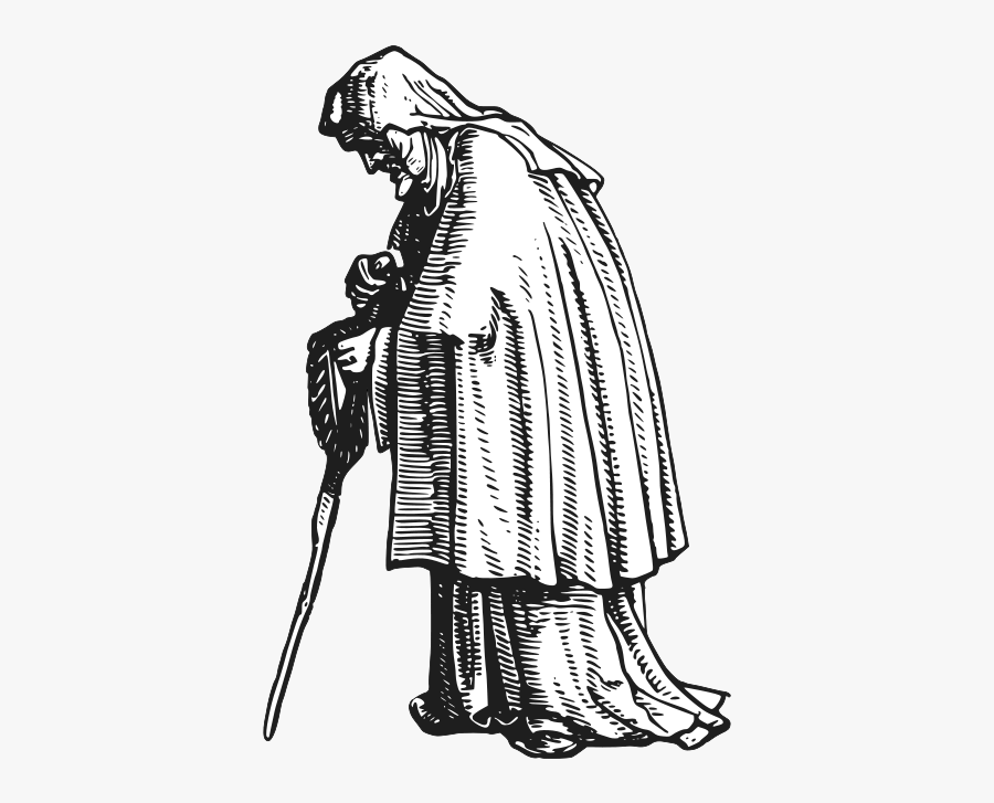 Old Woman Line Drawing, Transparent Clipart