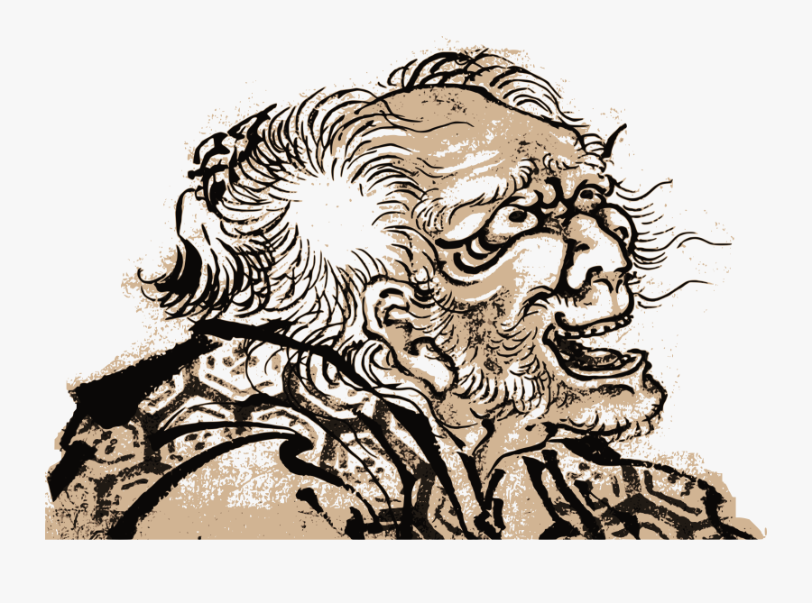 Head Of An Old Man By Katsushika Hokusai Art Reproduction - Hokusai Crazy Old Man, Transparent Clipart