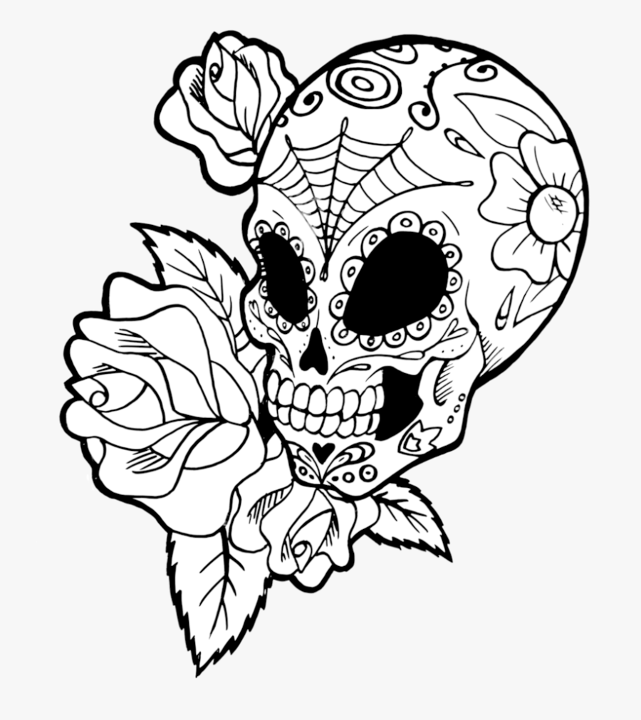 Drawing Detail Sugar Skull Transparent Png Clipart - Transparent Sugar Skull Line Art, Transparent Clipart