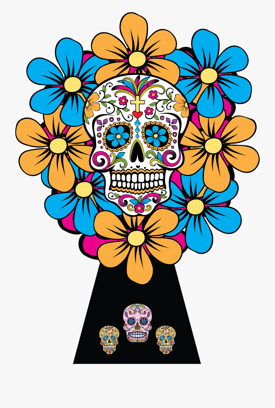 Sugar Skulls Dia De Los Muertos Bouquet - Dia De Los Muertos Original Skull, Transparent Clipart