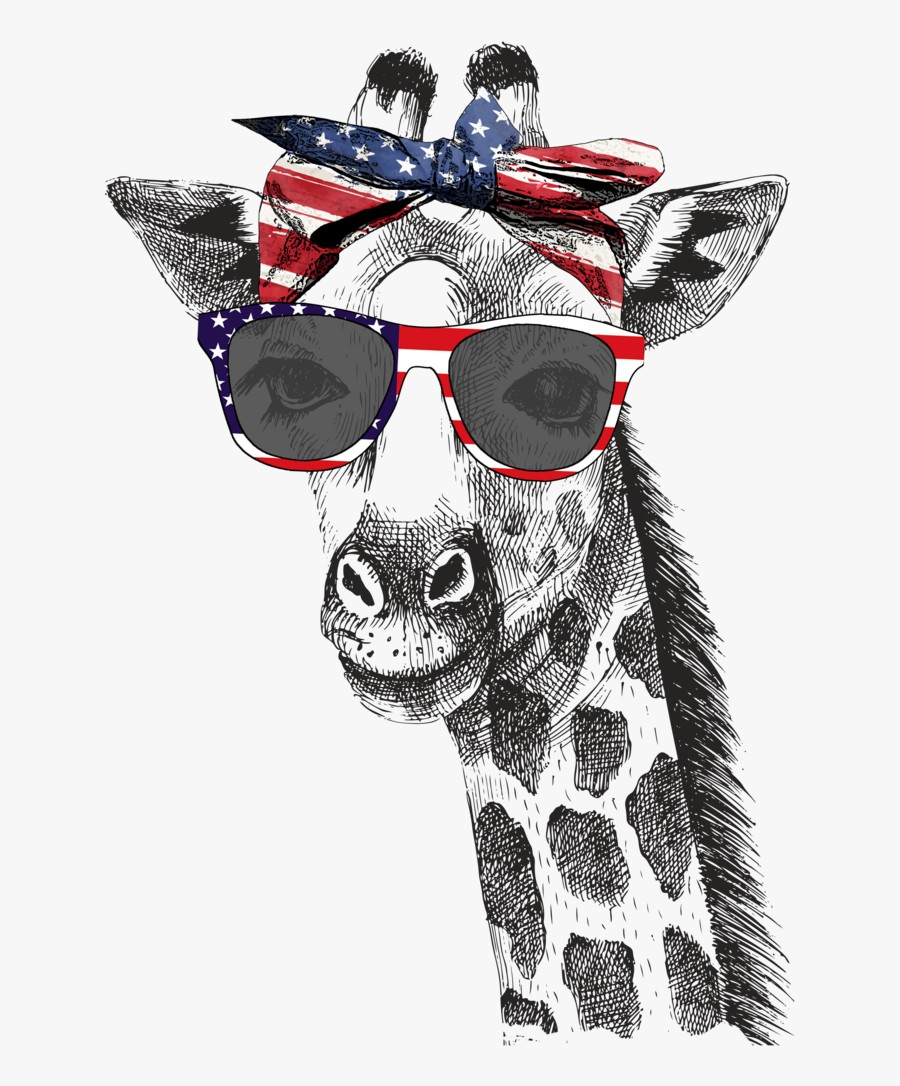 Patriotic Giraffe Graphic Tee - Hipster Giraffe, Transparent Clipart