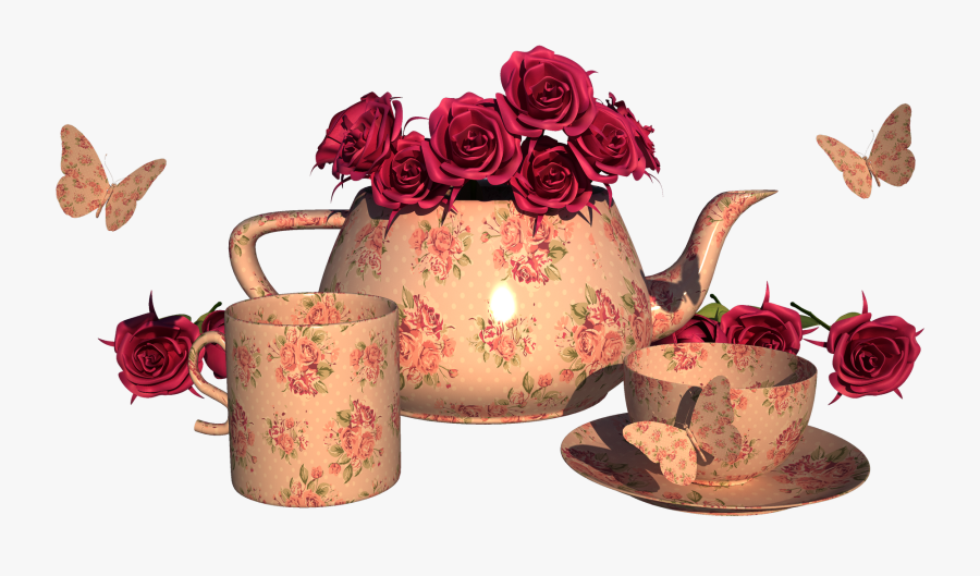 Vintage Rose Teacup Clipart Png - Garden Roses, Transparent Clipart