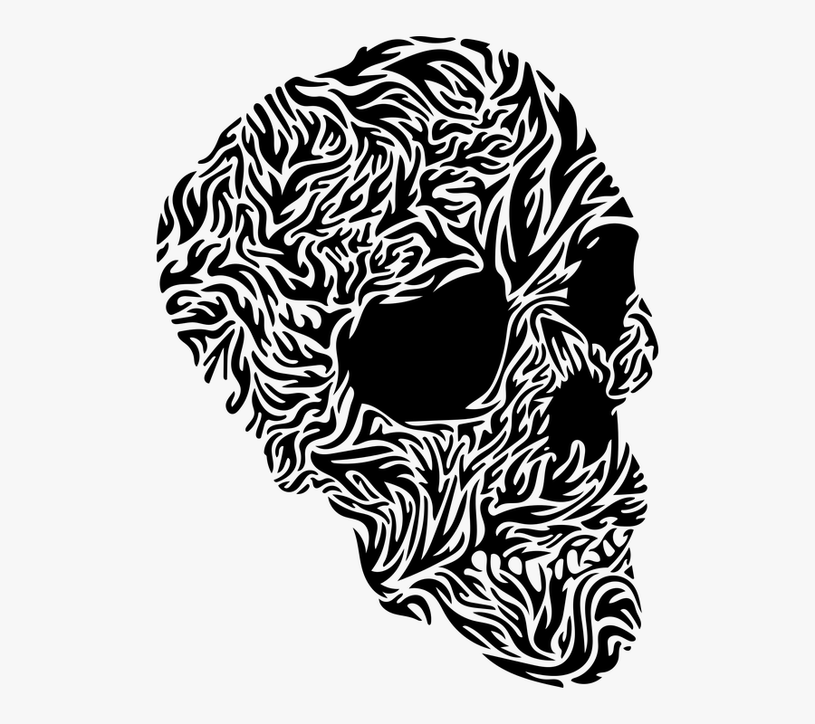 Skull, Flames, Abstract, Art, Design, Tattoo, Fire - Abstract Png Black And White, Transparent Clipart
