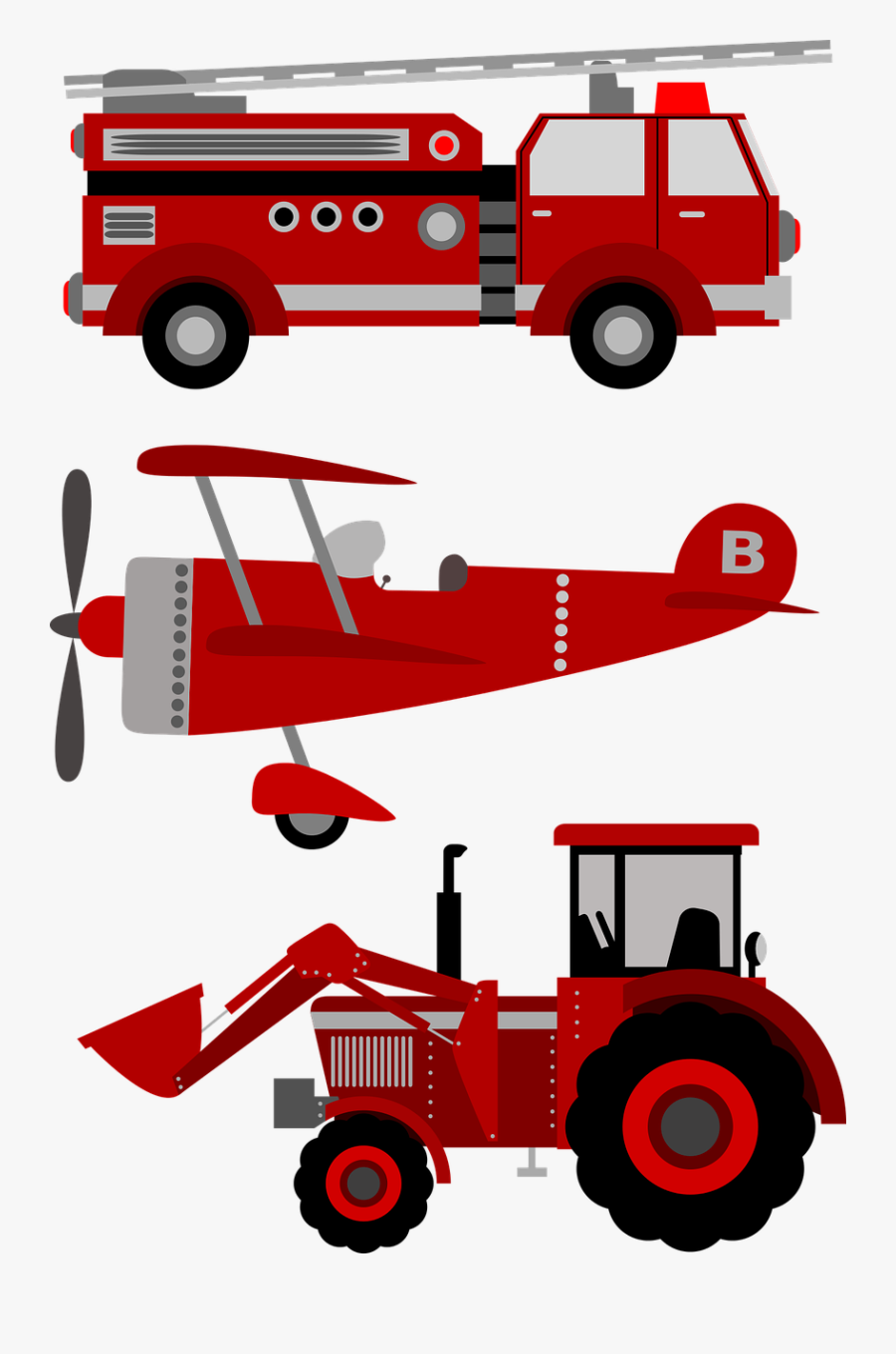 Firetruck, Plane, Tractor, Airplane, Engine, Siren - Kids Airplane Clipart, Transparent Clipart