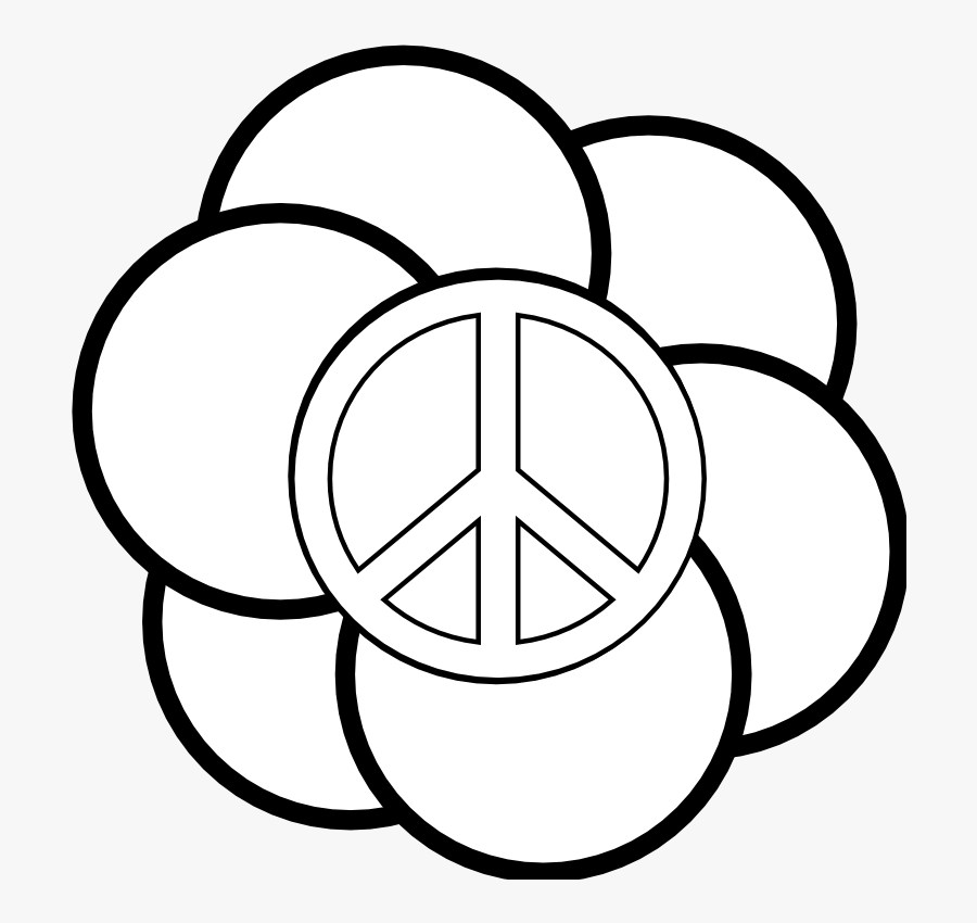 Peace Symbol Peace Sign Flower 121 Black White Line - Peace Symbols, Transparent Clipart