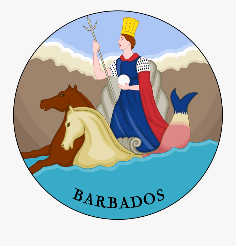 Chariot Drawn By Seahorses While Holding A Trident - Antigua Bandera De Barbados, Transparent Clipart