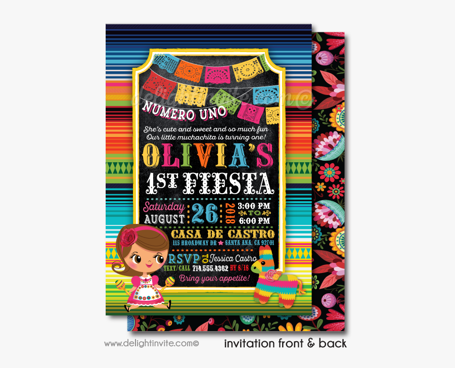 Clip Art Mexican Fiesta Invitations - Mexican Fiesta 1st Birthday Invitation, Transparent Clipart