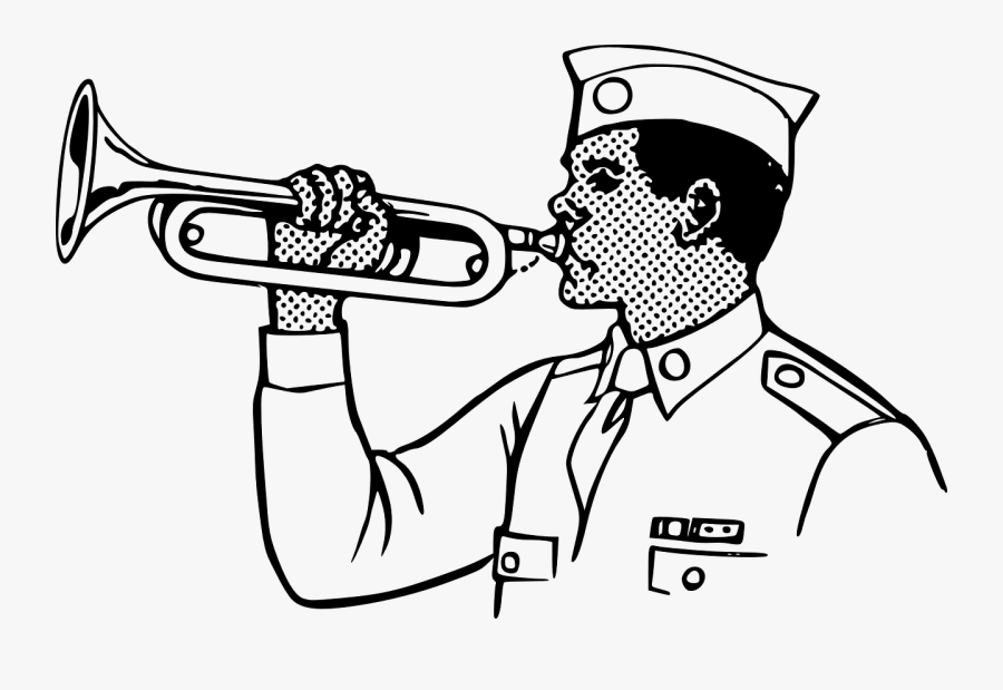 Bugle Instrument Soldier Free Picture - Bugle Clipart Black And White, Transparent Clipart