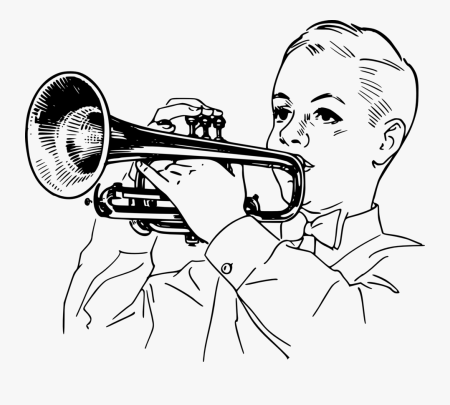 Playing Trumpet Clipart Black And White, Transparent Clipart