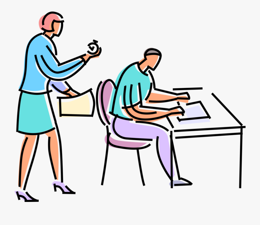 Vector Illustration Of Teacher With Stopwatch Begins - Sitting, Transparent Clipart