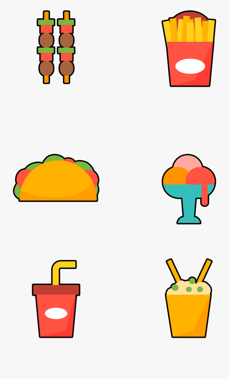 Fast Food Snacks Colored Minimalistic Png And Psd - Đồ Ăn Vặt Vẽ, Transparent Clipart