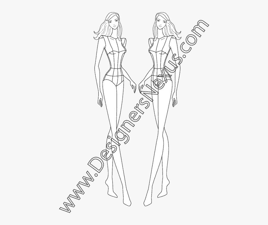 Clip Art Drawing Fashion Model - Fashion Illustration Back Poses, Transparent Clipart