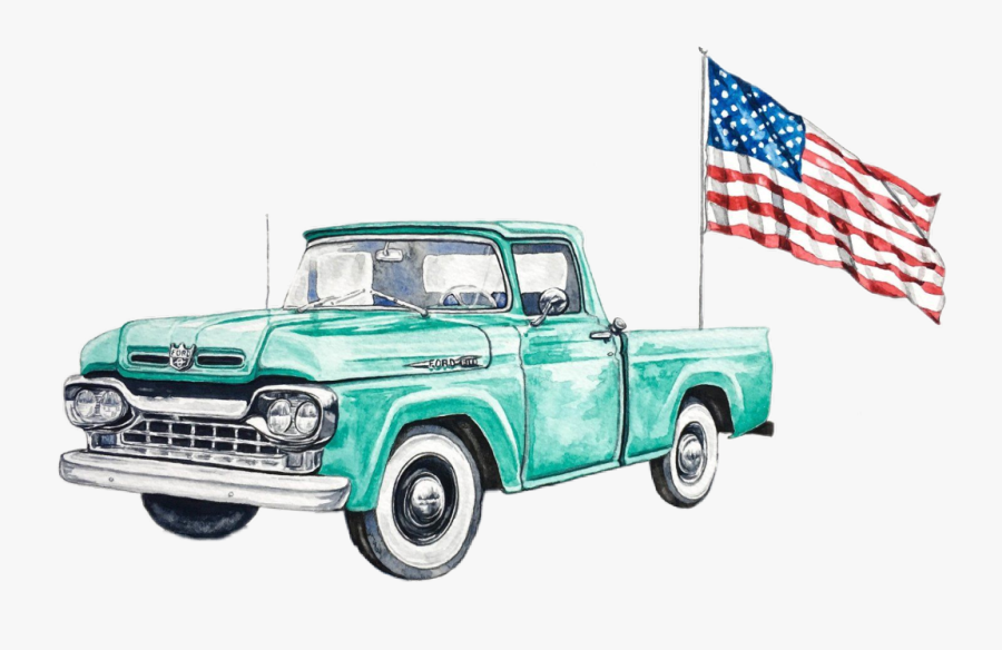#watercolor #truck #teal #ford #pickup #antique #retro - Chevrolet Task Force, Transparent Clipart