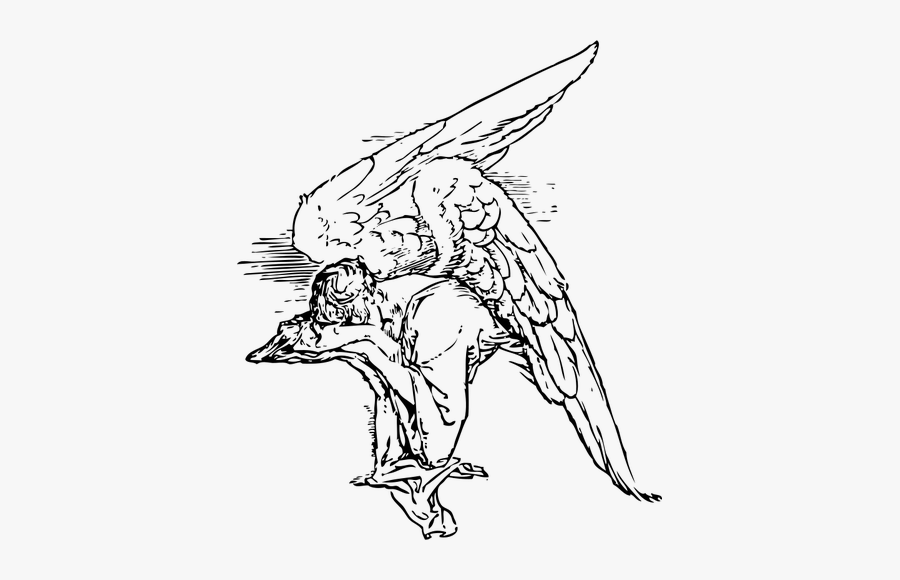 Grieving Angel Vector Drawing - Wings Resting, Transparent Clipart