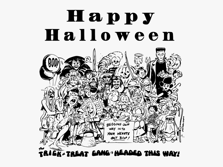 Happy Halloween Black And White Clipart, Transparent Clipart