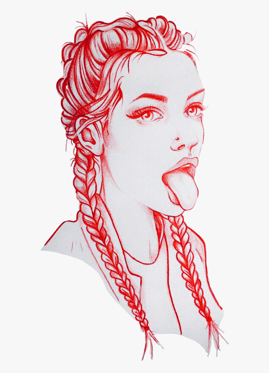 Transparent Girl With Braids Clipart - Girl With Braids Drawing, Transparent Clipart