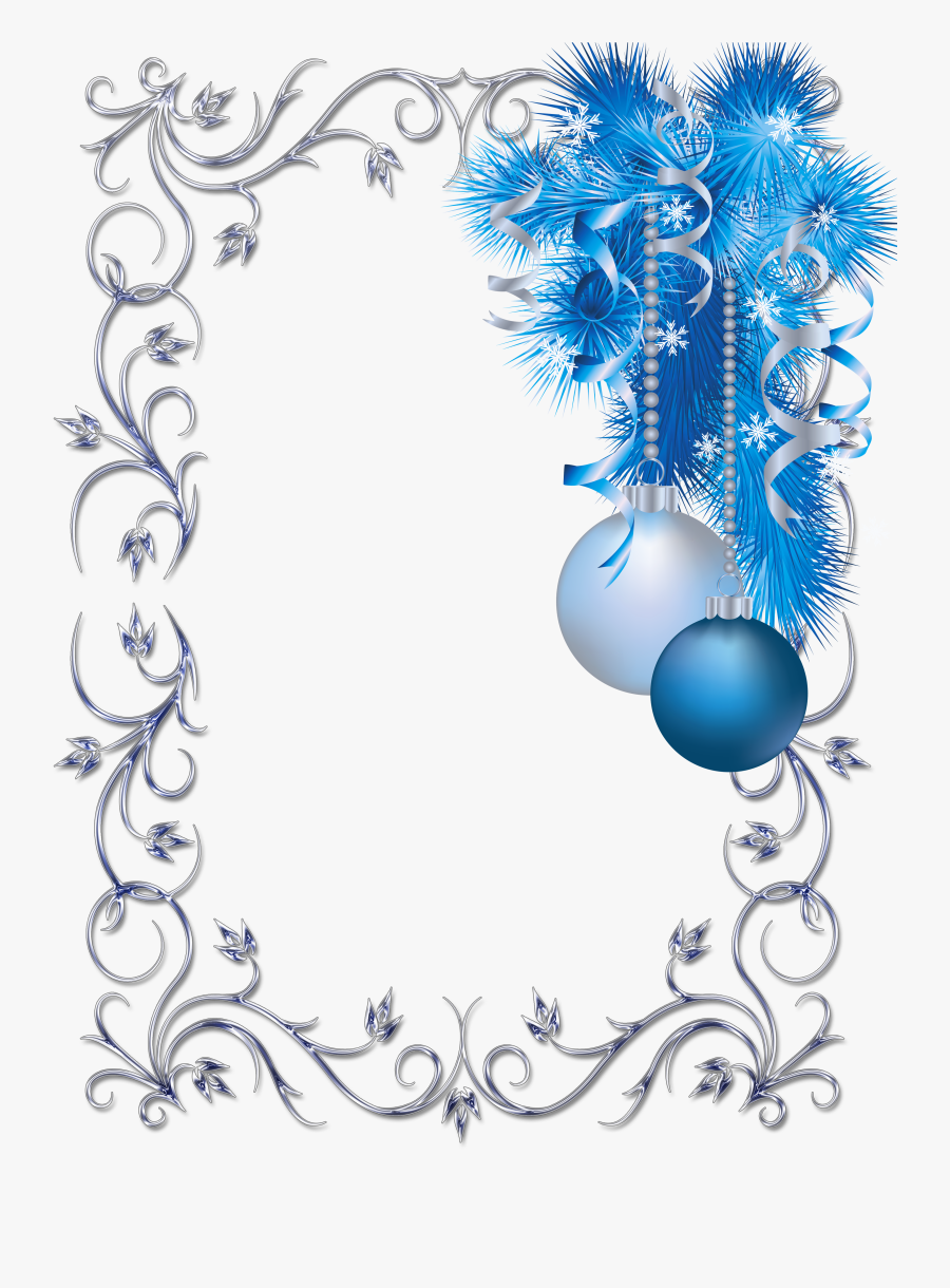 Large Transparent Christmas Blue And White Photo Frame - Blue Christmas Page Border, Transparent Clipart