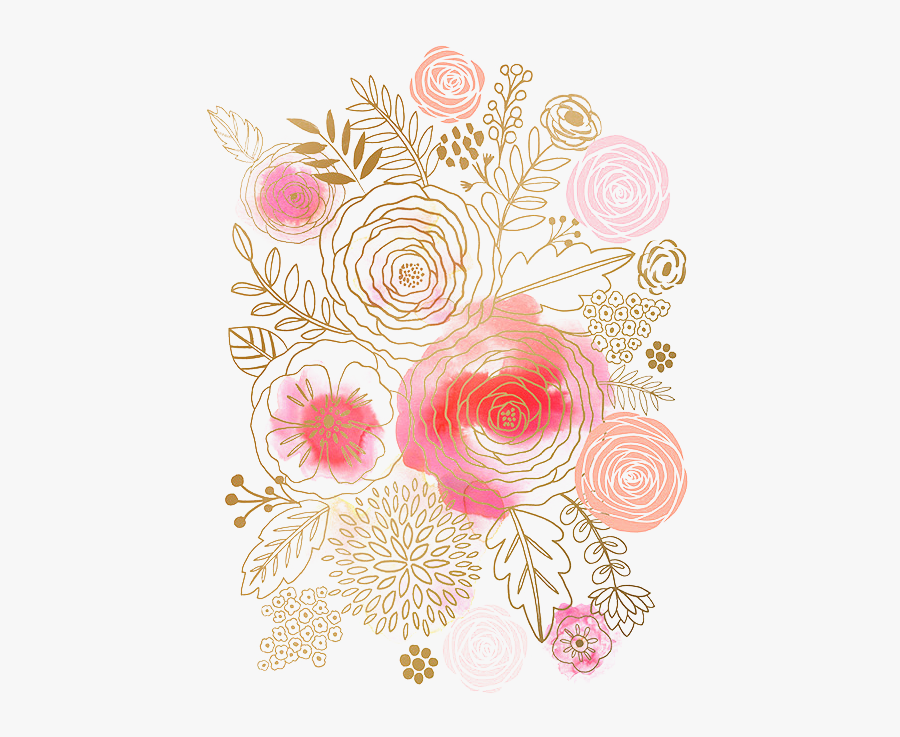 Flower Watercolor Painting Floral Design Pink Watercolor - Rose Gold Pink Floral Background, Transparent Clipart