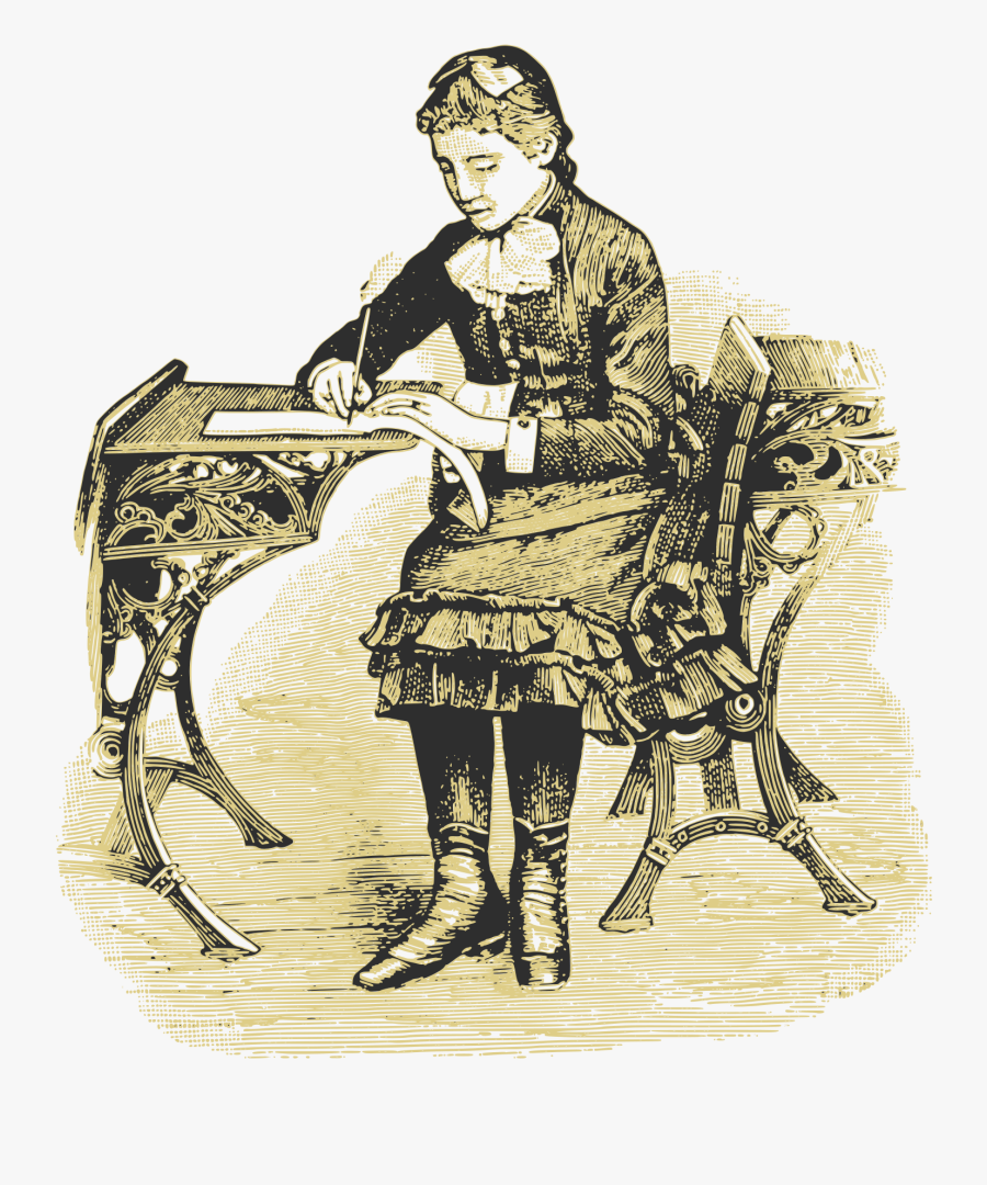 Girl At School - Victorian School Girl Drawing, Transparent Clipart