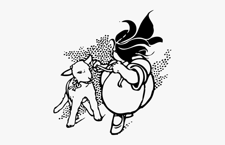 Vector Drawing Of Girl Leading Lamb - Lamb And Mutton, Transparent Clipart
