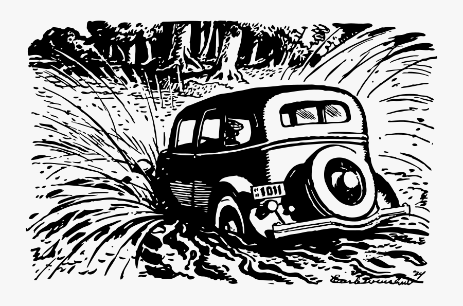 Into The Pool - Vintage Car Crash Illustration, Transparent Clipart