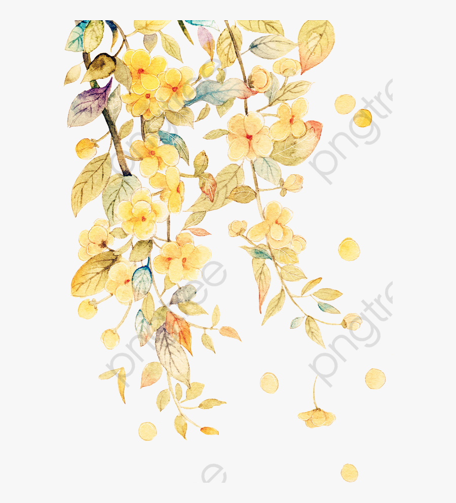 Golden Flowers Page Watercolor - Yellow Watercolor Flowers Png, Transparent Clipart
