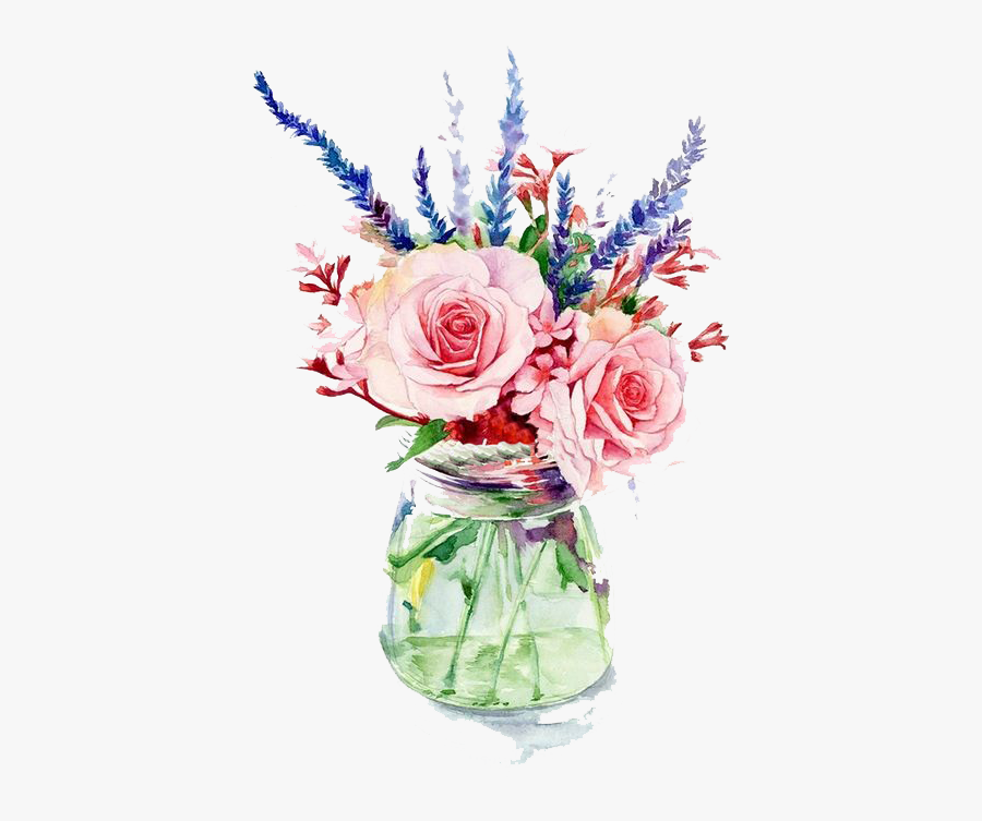 Garden Roses Vase Flower Watercolor Painting - Watercolor Flower Vase Png, Transparent Clipart