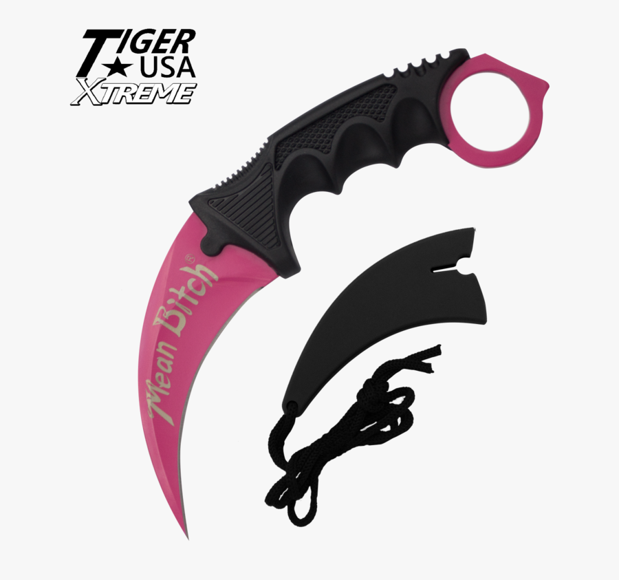 Karambit Ranger Pink Fixed Blade Neck Knife With Sheath, - Karambit Blue Damascus Steel, Transparent Clipart