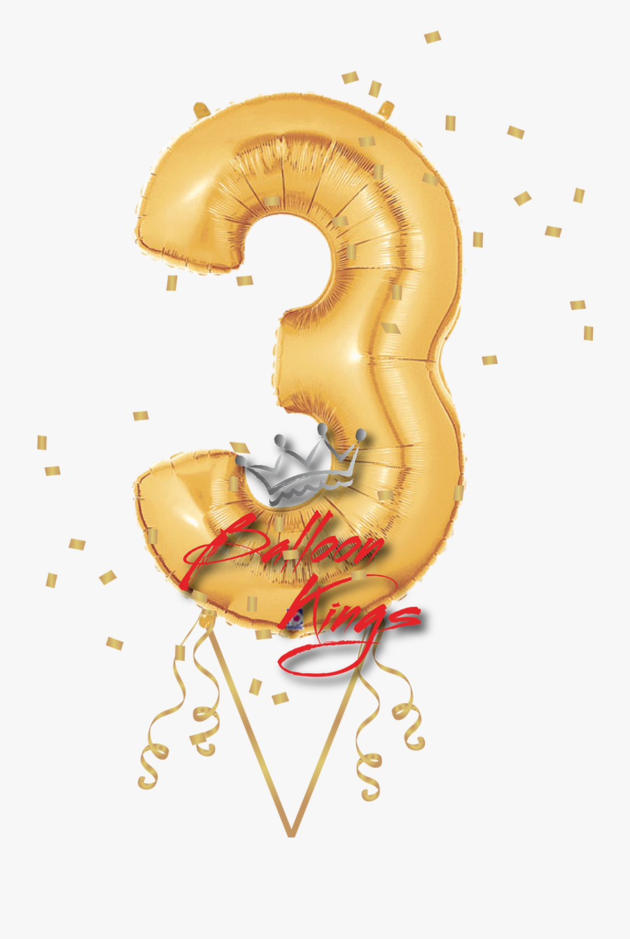 Gold Number - 3 Foil Balloon, Transparent Clipart