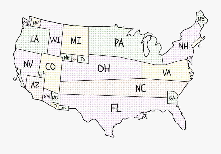 State Sizes Based On 2016 Campaign Events - Blank Union And Confederate Map, Transparent Clipart