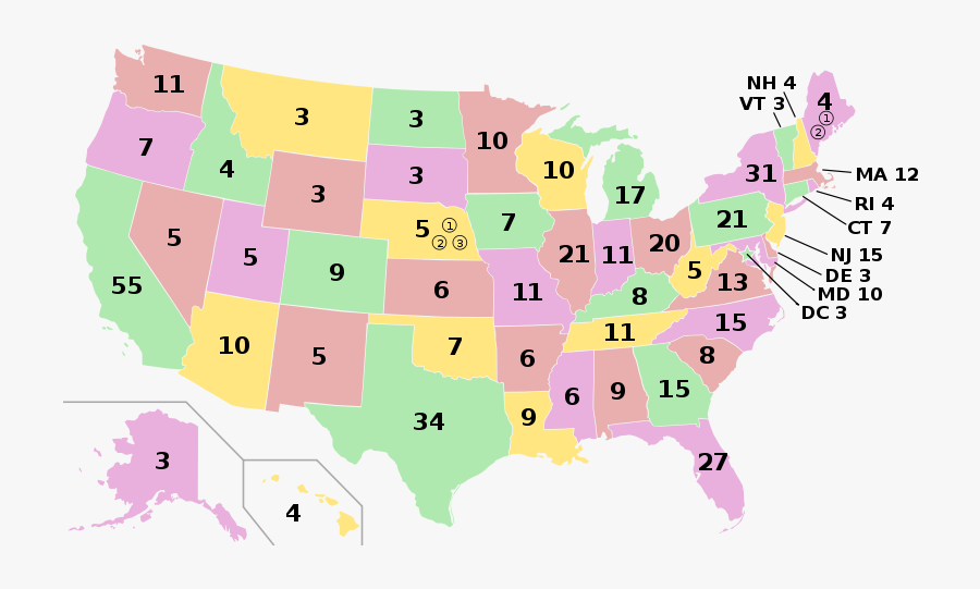 Us Electoral College Map - Us Electoral College 2020, Transparent Clipart