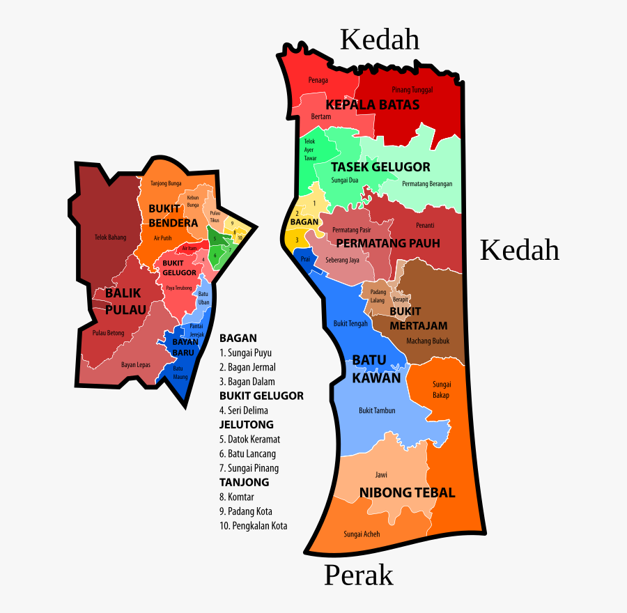 Penang New Electoral Map - Daerah Di Pulau Pinang, Transparent Clipart