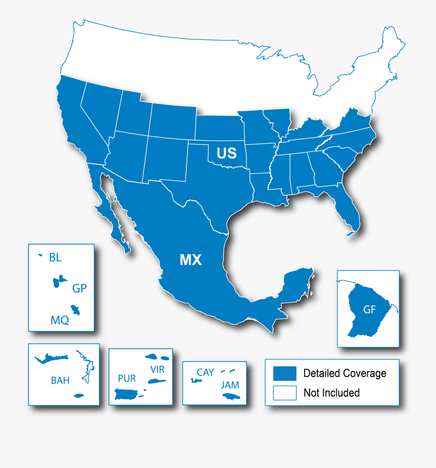 North America With Countries Silhouette, Transparent Clipart