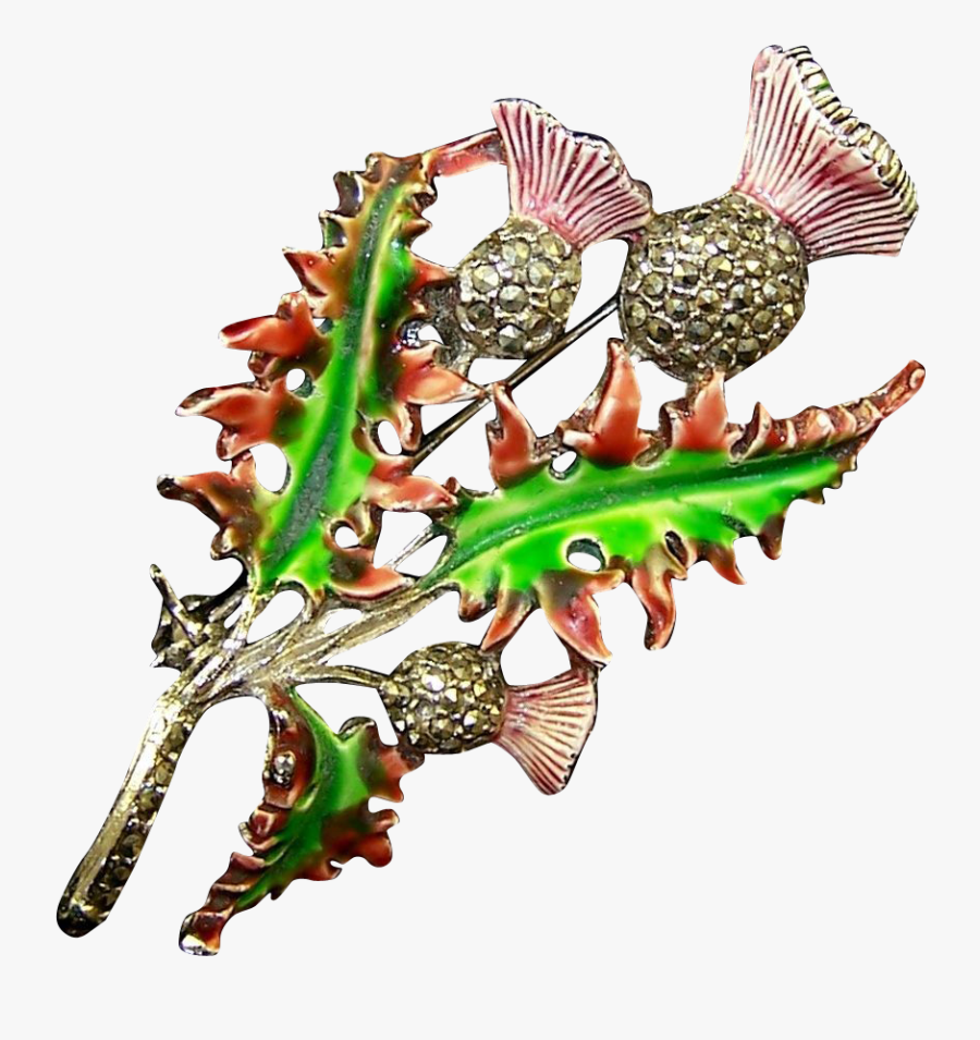 Pink And Green Enamel Marcasites Thistle Pin From Sharons-sparkles - Illustration, Transparent Clipart