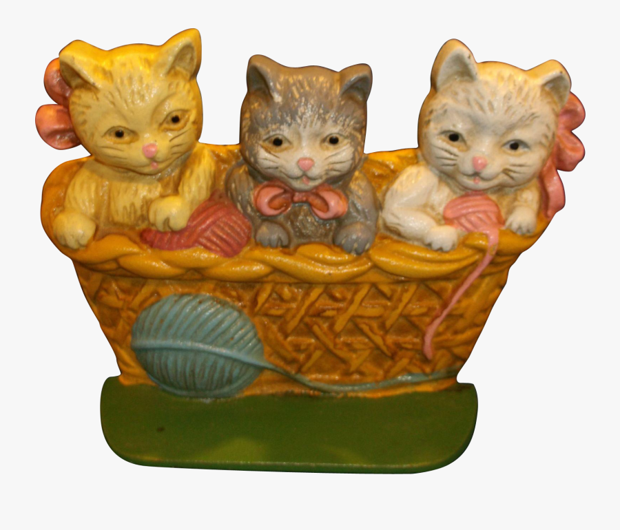 Cast Iron Painted Kittens Basket Door Stop Book End - Kitten, Transparent Clipart