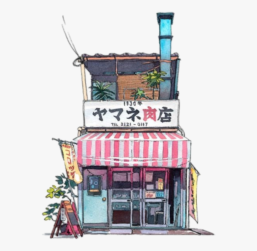#aesthetic #illustration #japanese #tokyo #storefront - Watercolor Japan Illustration, Transparent Clipart