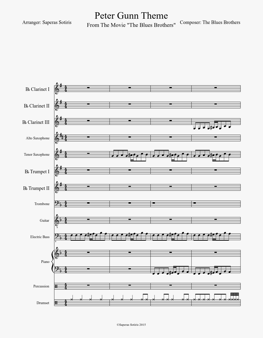 Clip Art Peter Gunn Sheet Music - Blues Brother Peter Gunn Score, Transparent Clipart