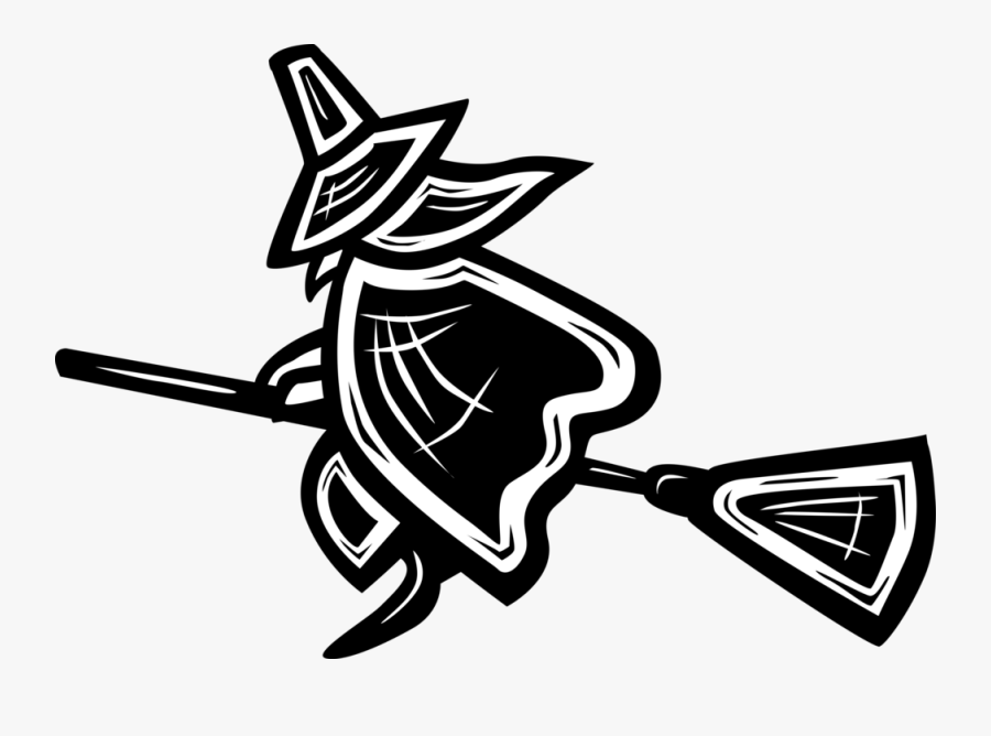 Vector Illustration Of Halloween Sorceress Witch Flying - Jack-o'-lantern, Transparent Clipart