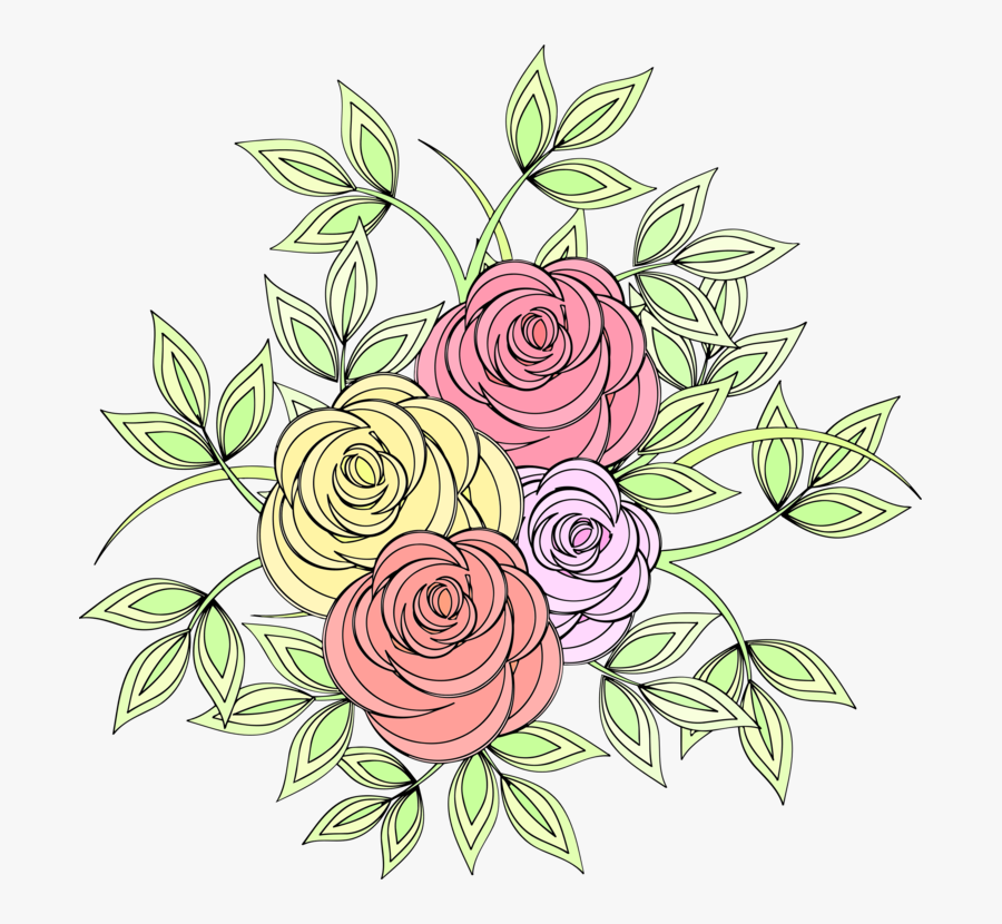 Art,garden Roses,petal - Flower Drawing With Colour, Transparent Clipart