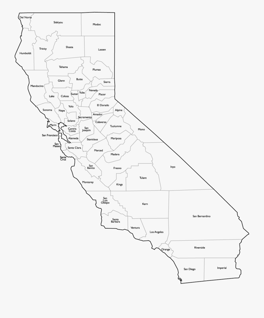 Cannabis County California Map - California County Map Black And White, Transparent Clipart