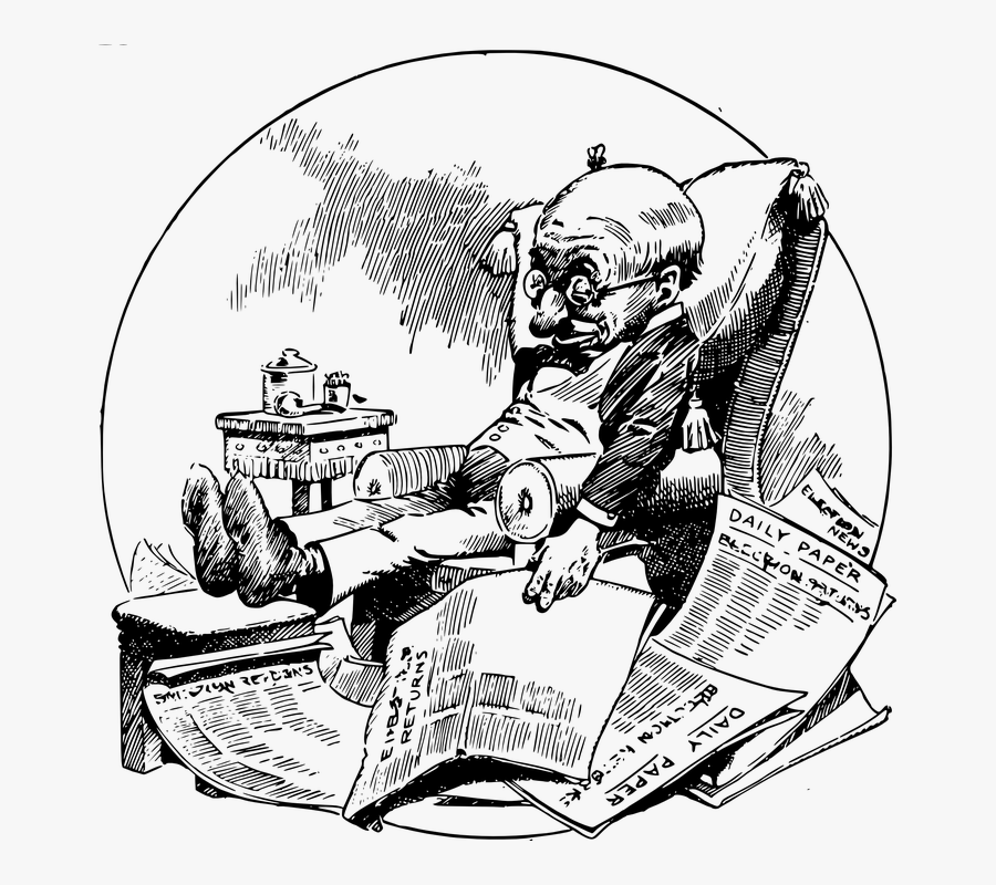 Newspaper, Man, Sleeping, Reading, Old, Grandpa - Old Man Reading Newspaper Drawing, Transparent Clipart
